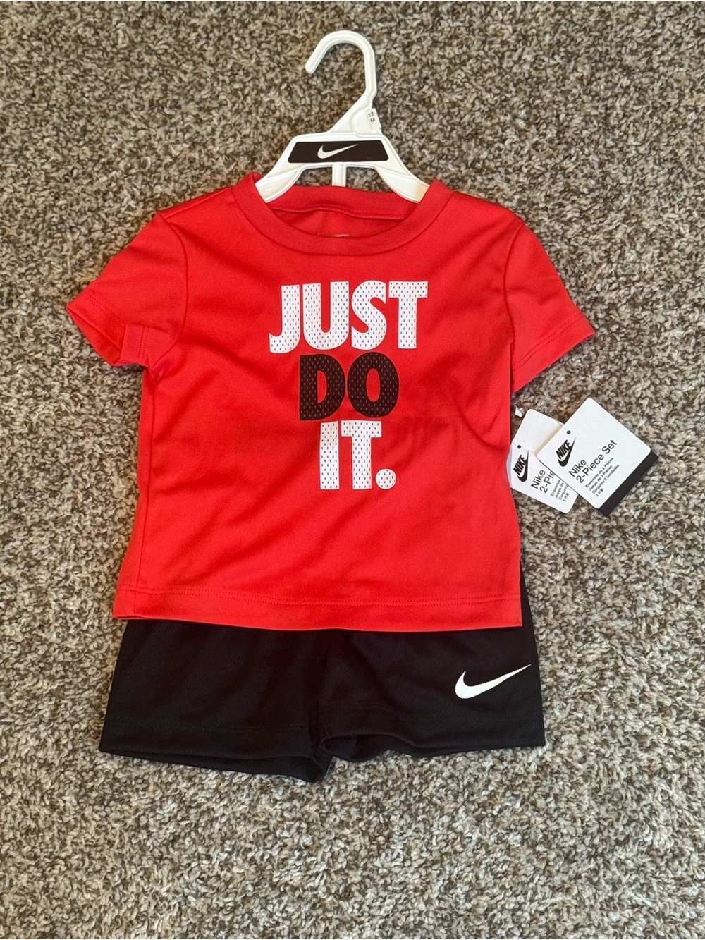Nike Toddler 2-Piece Just Do It T-Shirt & Shorts Set Red Black 12M NWT
